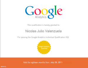 Nicolas Julio Valenzuela Google Analytics Qualified IQ 300x230 Google Analytics Individual Qualification (IQ)
